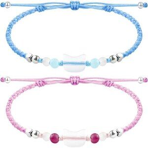 2Pcs Cute Cat Bracelet Set Resin Moonstone Friendship Bracelets for Women